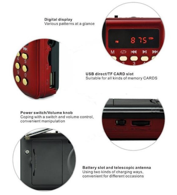 Radio Sans Fil JOC H011BT Avec Emplacement Carte Mémoire - Rouge – Image 4